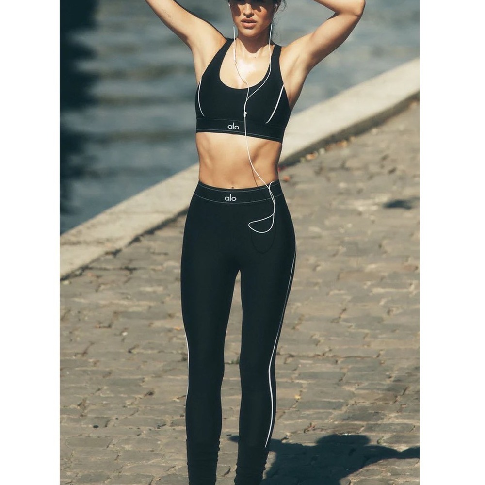 Alo Yoga Airlift Suit Up Set Black White Activewear Bra Leggings - Small